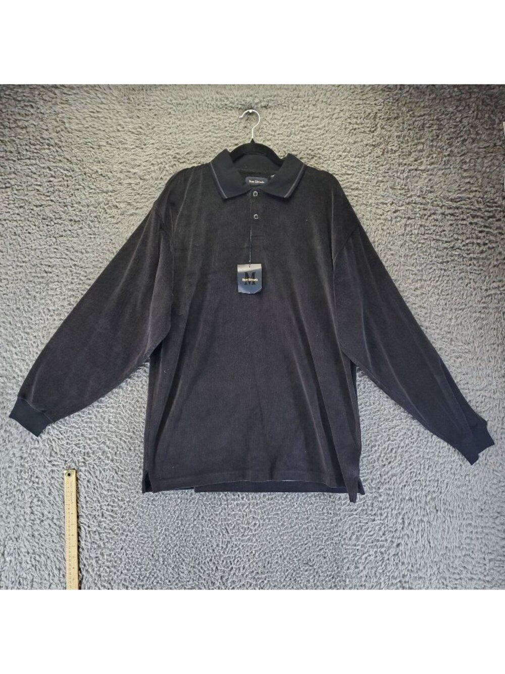 Marc Edwards Shirt Mens Medium Black Herringbone Long Sleeve Polo *NWT*